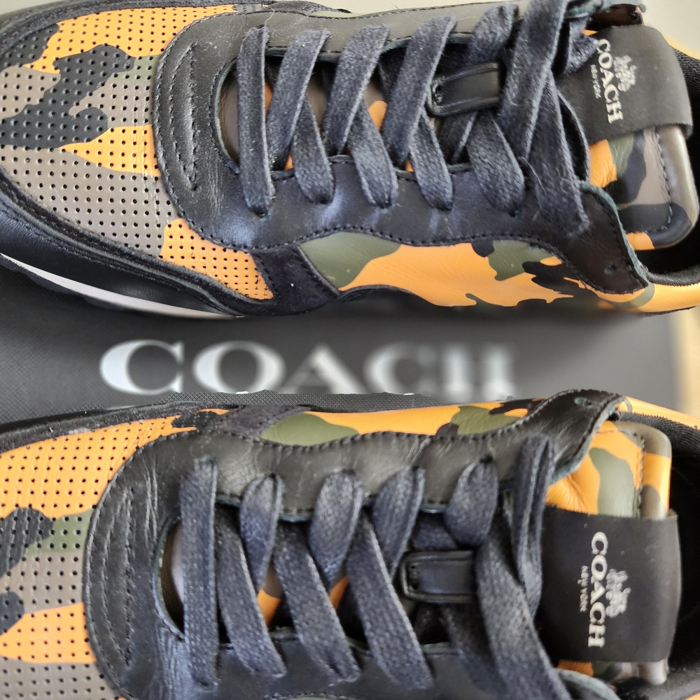 Coach Black and Orange Sneakers with Camouflage Design
